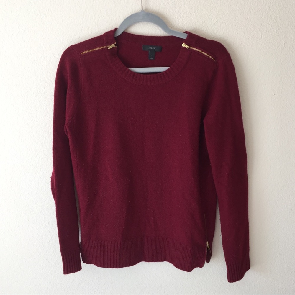 J. Crew size medium red double zipper wool sweater
